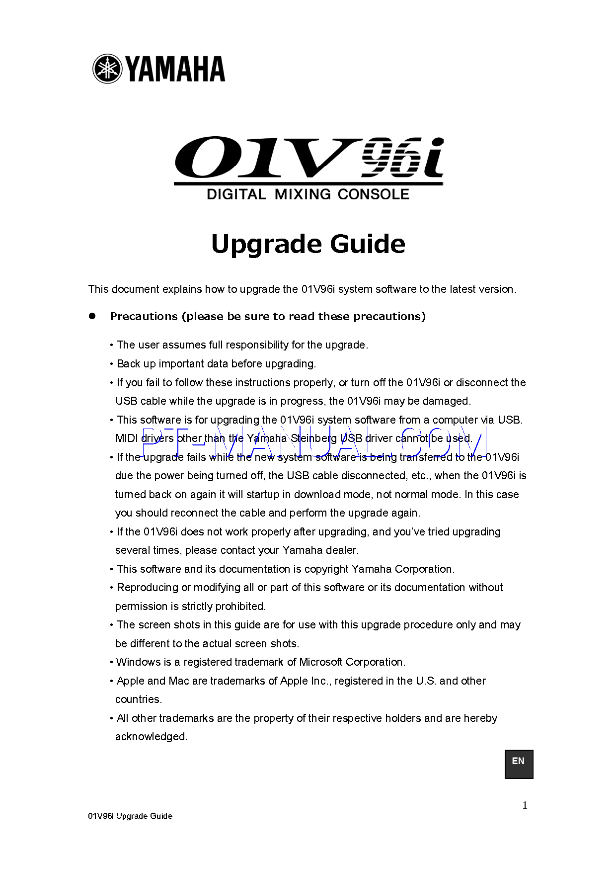 Read online Upgrade Guide for Yamaha 01V96i (Page 1)