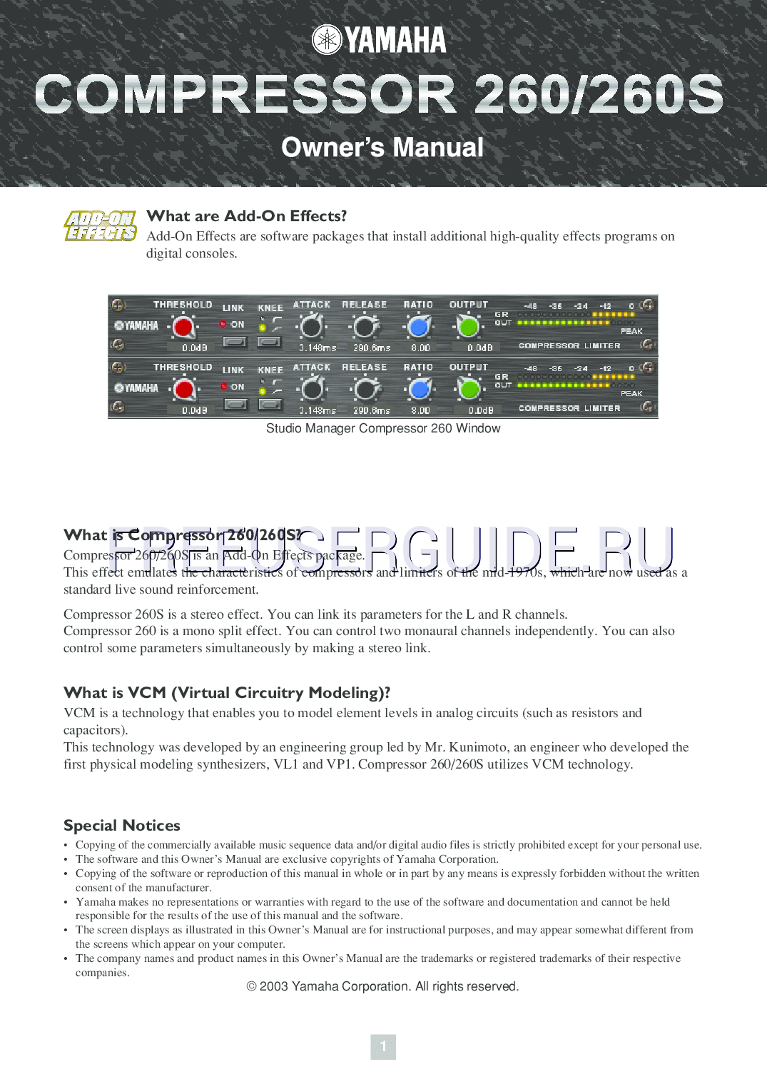 Read online Owner's Manual for Yamaha Add-On Effects (AE011) COMP260/260S (Page 1)
