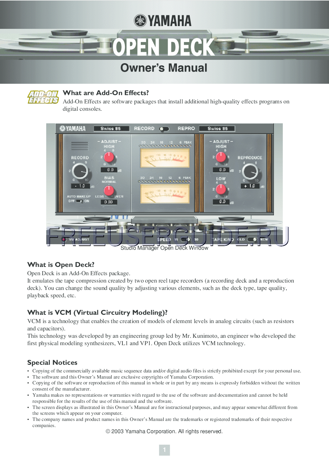 Read online Owner's Manual for Yamaha Add-On Effects (AE021) OpenDeck (Page 1)