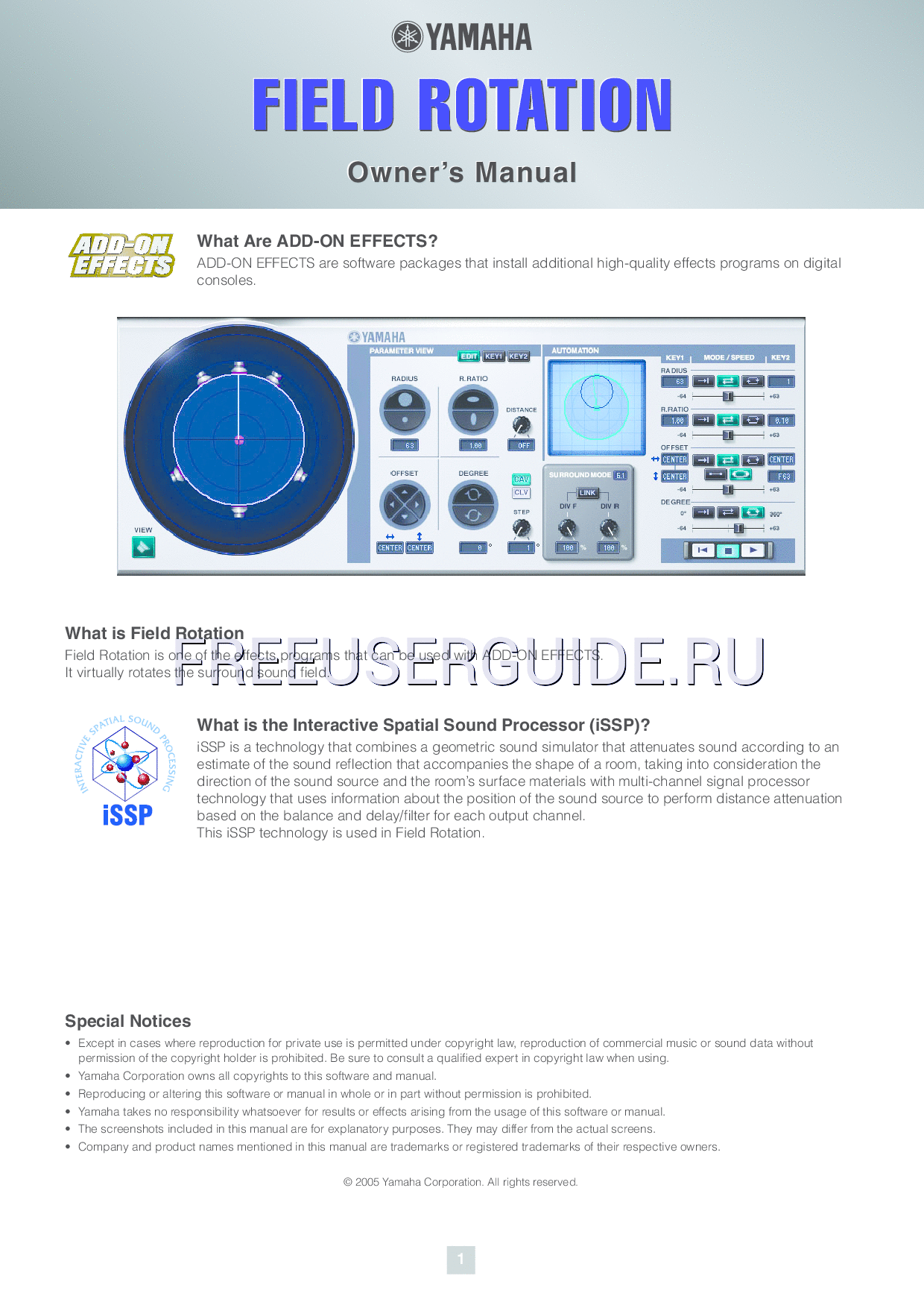 Read online Owner's Manual for Yamaha Add-On Effects (AE041) Field Rotation (Page 1)