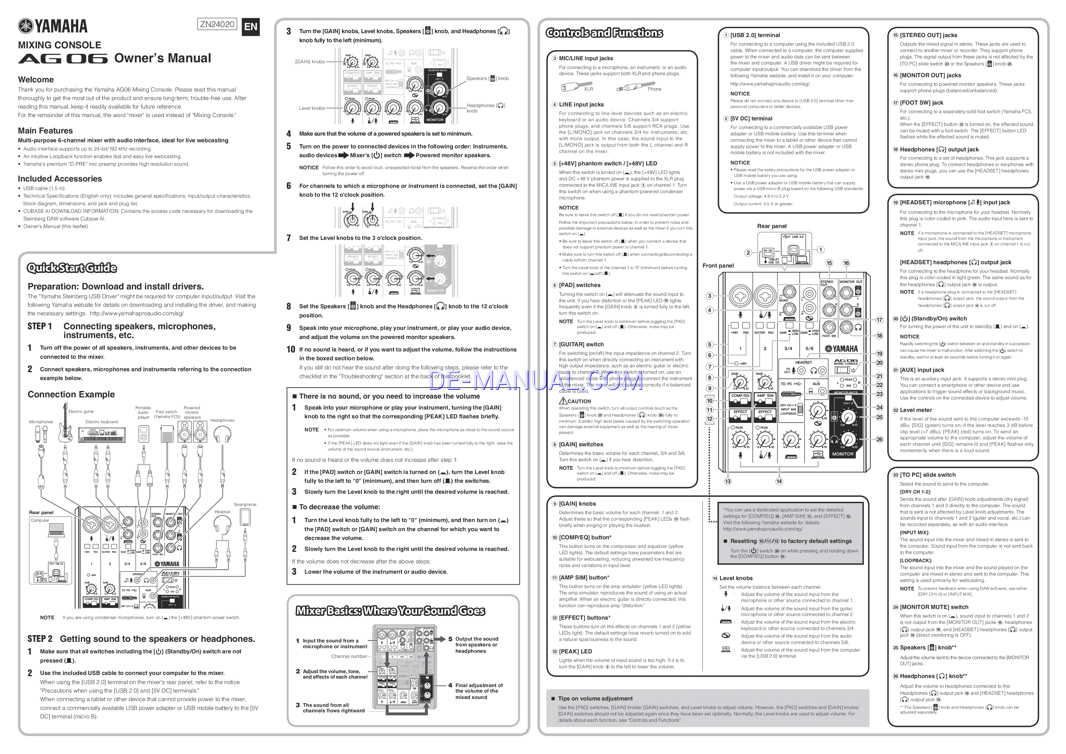 Read online Owner's Manual for Yamaha AG06 (Page 1)