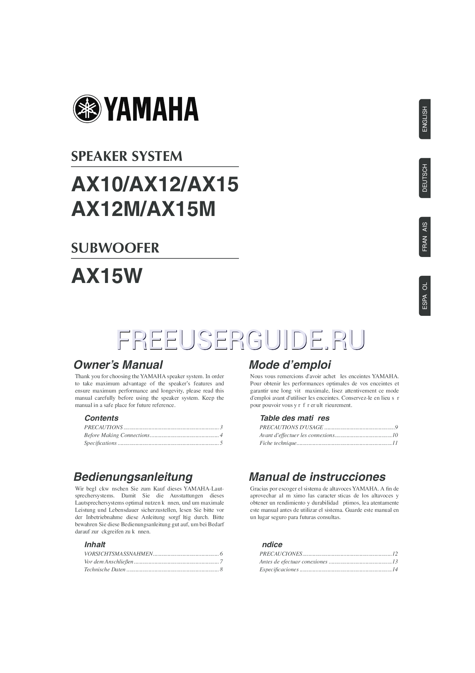 Read online Owner's Manual for Yamaha AX15M (Page 1)