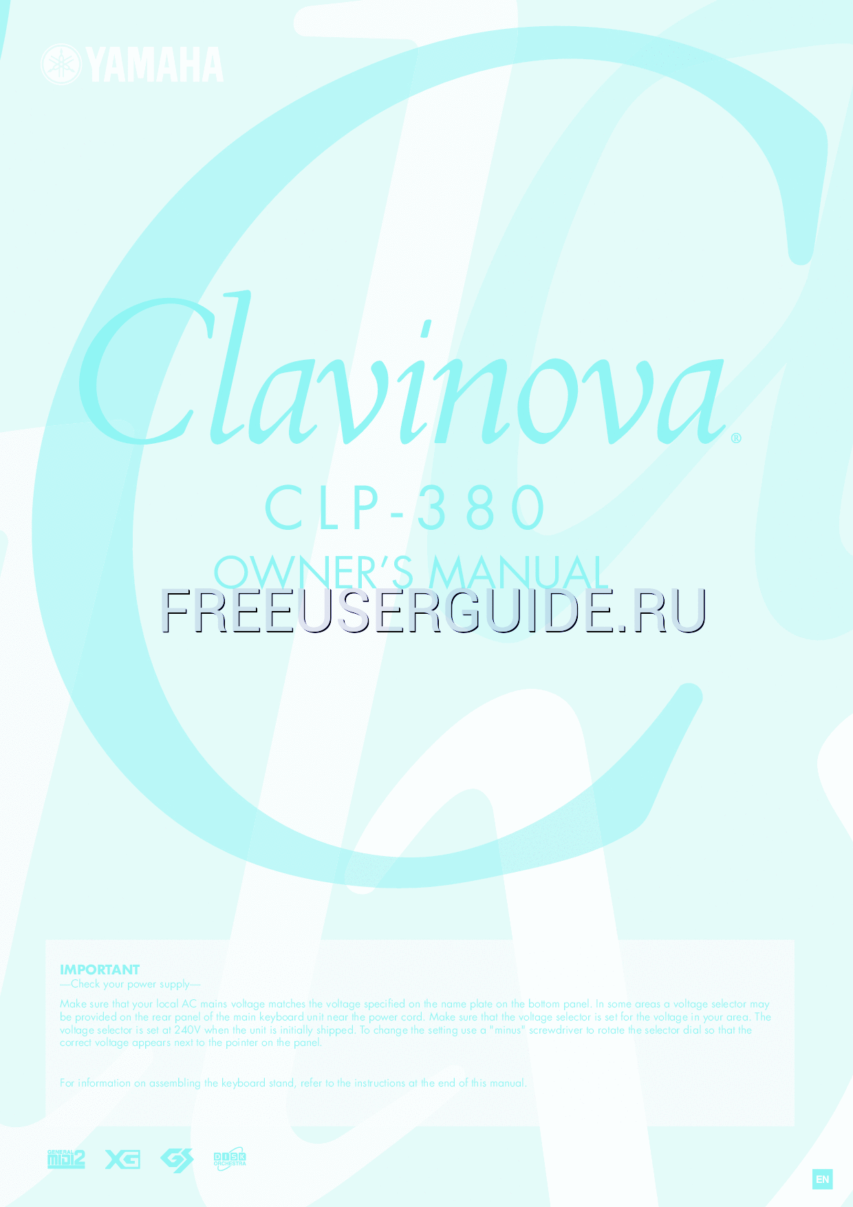 Read online User's Manual for Yamaha CLAVINOVA C L P - 3 8 0 (Page 1)