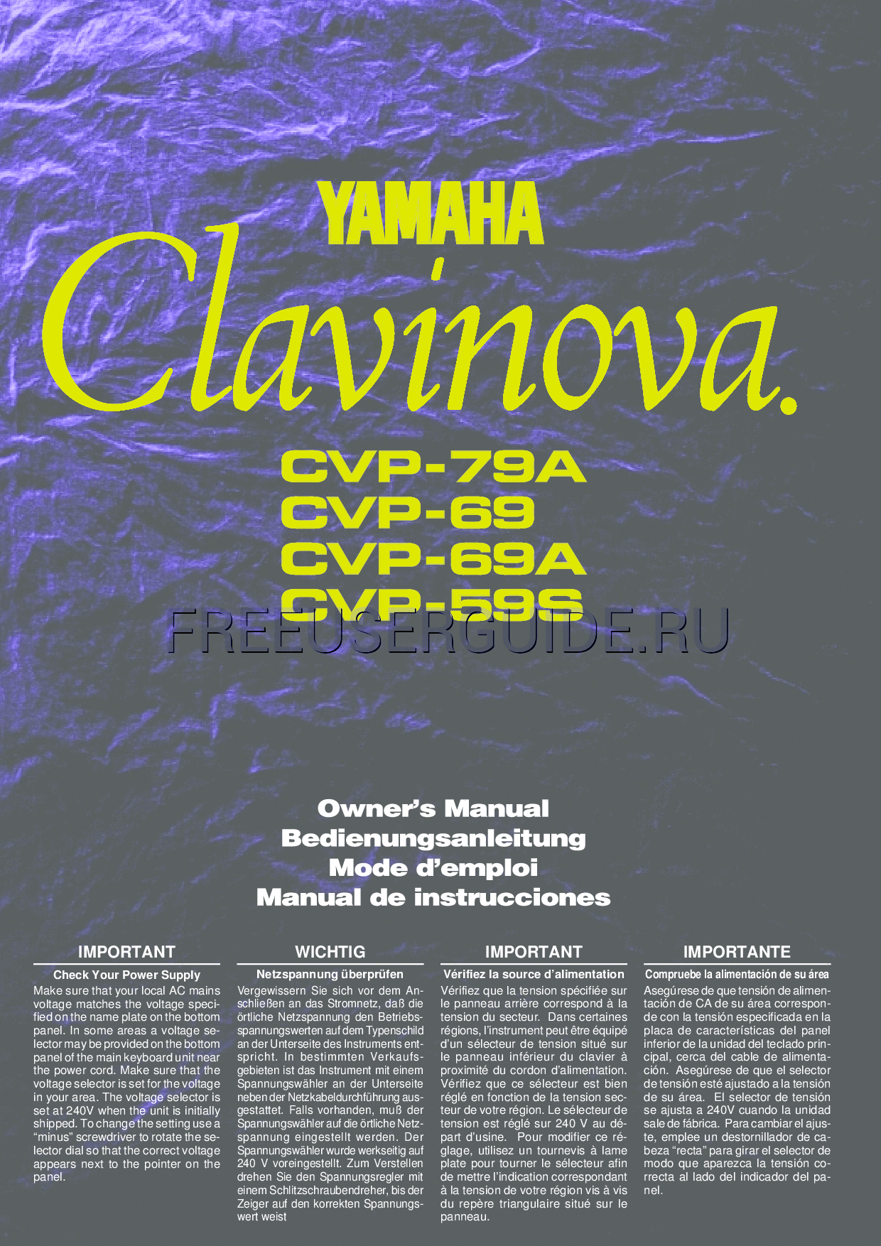 Read online Owner's Manual for Yamaha CVP-59S (Page 1)