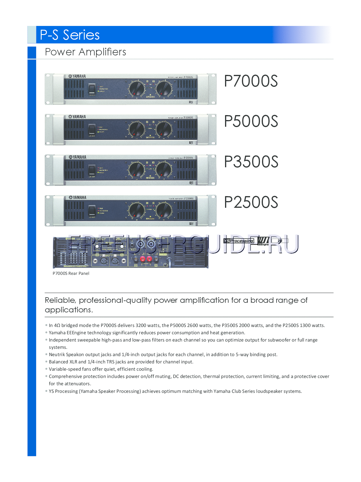 Read online Data Sheet for Yamaha P Series (Page 1)